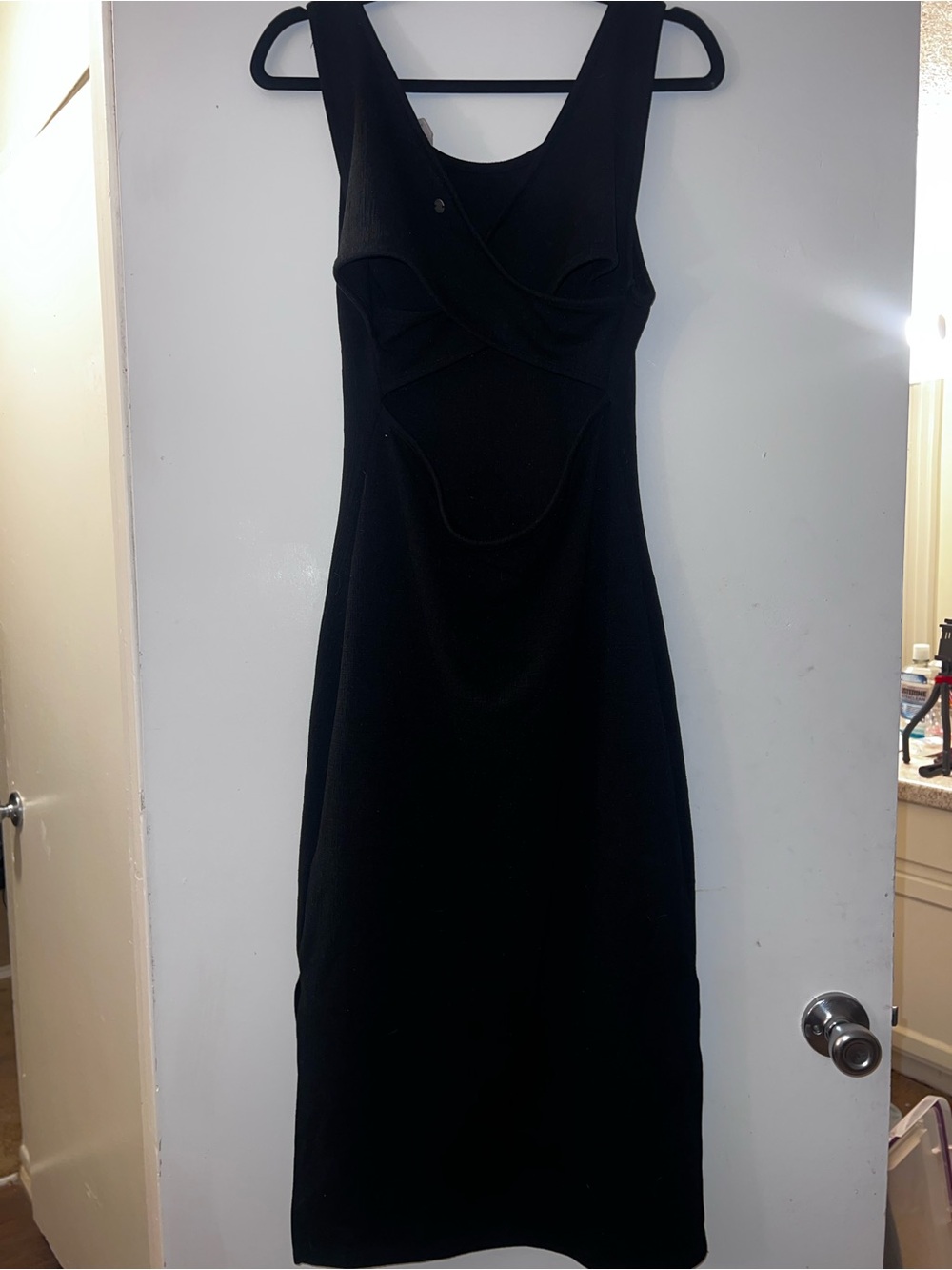 Roxy Black Sleeveless Midi Dress with Cutout Bodice